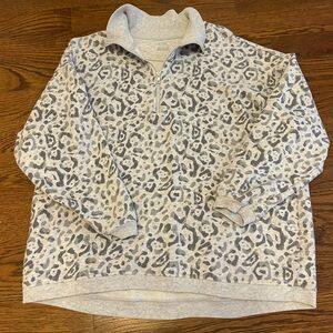 Aerie Leopard Print Quarter-Zip Pullover